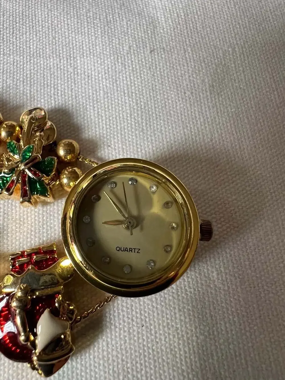 Jennie B Enamel Christmas Slide Charm Bracelet Watch Gold Tone Holiday